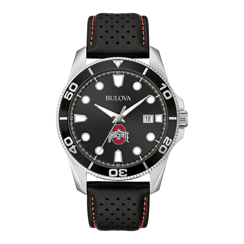 Men's Bulova Black Ohio State Buckeyes Sport Leather Strap Watch