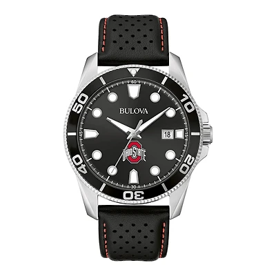 Men's Bulova Black Ohio State Buckeyes Sport Leather Strap Watch