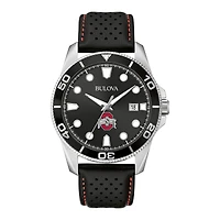 Men's Bulova Black Ohio State Buckeyes Sport Leather Strap Watch