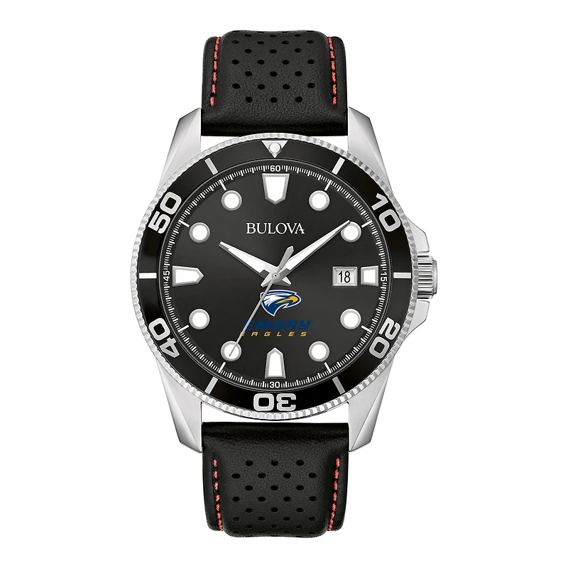 Men's Bulova Black Emory Eagles Sport Leather Strap Watch