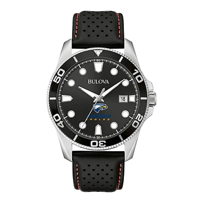 Men's Bulova Black Emory Eagles Sport Leather Strap Watch