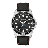 Men's Bulova Black Emory Eagles Sport Leather Strap Watch