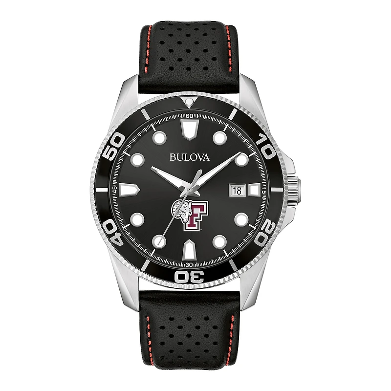 Men's Bulova Black Fordham Rams Sport Leather Strap Watch