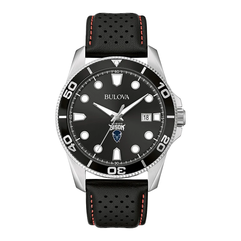 Men's Bulova Black Howard Bison Sport Leather Strap Watch