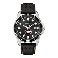 Men's Bulova Black Georgia Bulldogs Sport Leather Strap Watch