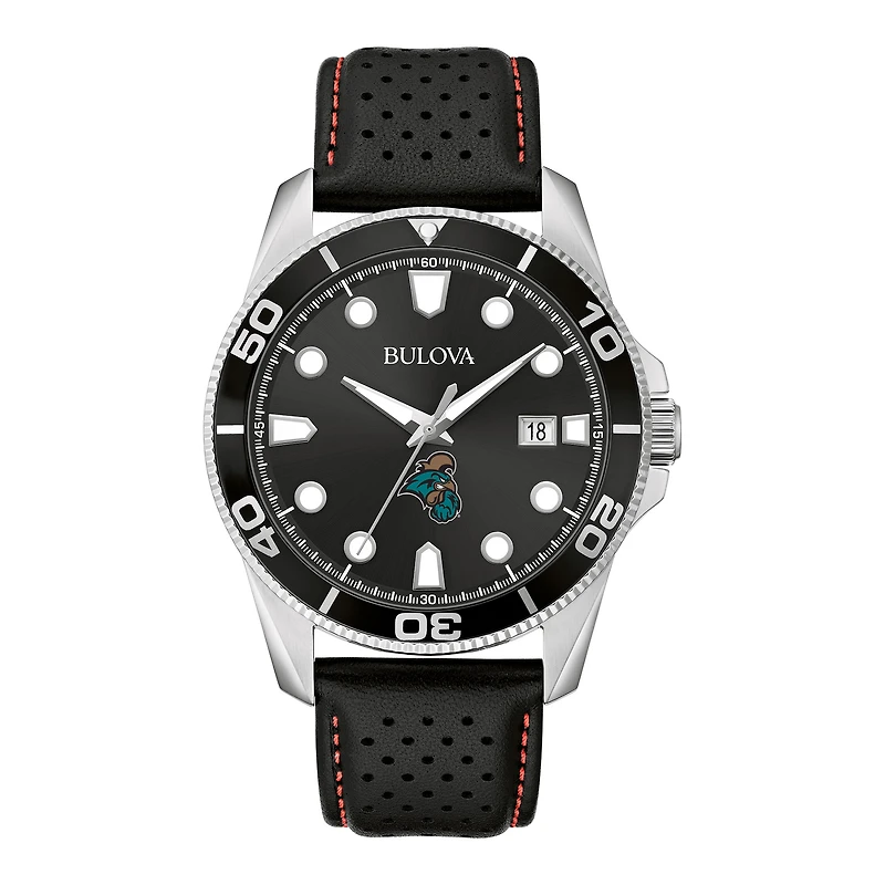 Men's Bulova Black Coastal Carolina Chanticleers Sport Leather Strap Watch