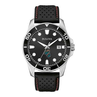 Men's Bulova Black Coastal Carolina Chanticleers Sport Leather Strap Watch