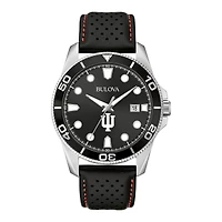 Men's Bulova Black Indiana Hoosiers Sport Leather Strap Watch