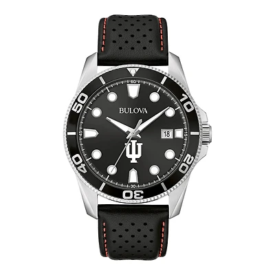 Men's Bulova Black Indiana Hoosiers Sport Leather Strap Watch