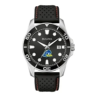 Men's Bulova Black Delaware Fightin' Blue Hens Sport Leather Strap Watch