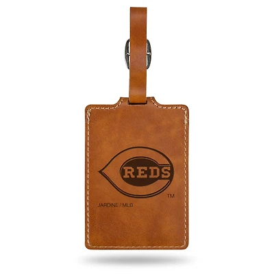 Brown Cincinnati Reds Ultra Suede Luggage Tag