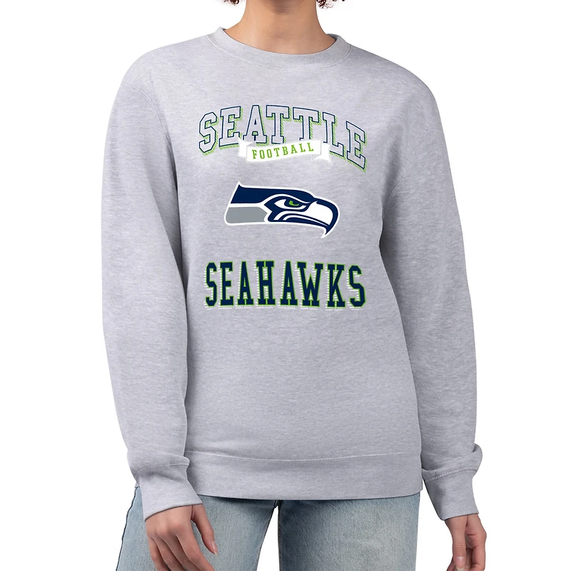 Women's G-III 4Her by Carl Banks Heather Gray Seattle Seahawks Team Logo Graphic Tri-Blend Pullover Sweatshirt