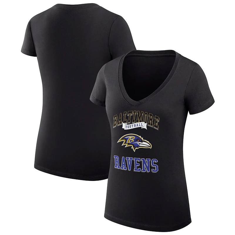 Women's G-III 4Her by Carl Banks Black Baltimore Ravens Super-Slim Fit Lightweight Team Logo Graphic V-Neck T-Shirt