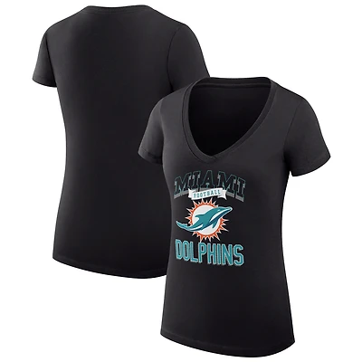 Women's G-III 4Her by Carl Banks Black Miami Dolphins Super-Slim Fit Lightweight Team Logo Graphic V-Neck T-Shirt