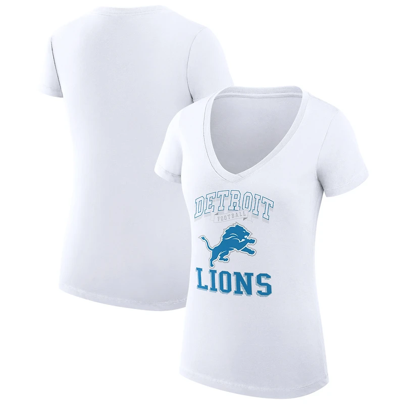 Women's G-III 4Her by Carl Banks White Detroit Lions Super-Slim Fit Lightweight Team Logo Graphic V-Neck T-Shirt