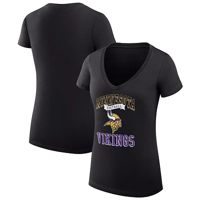 Women's G-III 4Her by Carl Banks Black Minnesota Vikings Super-Slim Fit Lightweight Team Logo Graphic V-Neck T-Shirt
