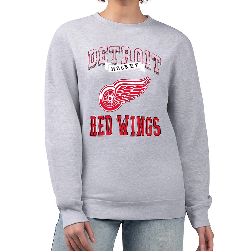 Women's G-III 4Her by Carl Banks Heather Gray Detroit Red Wings Team Logo Tri-Blend Fleece Pullover Sweatshirt