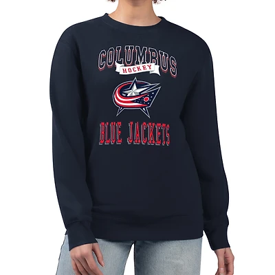 Women's G-III 4Her by Carl Banks Navy Columbus Blue Jackets Team Logo Tri-Blend Fleece Pullover Sweatshirt
