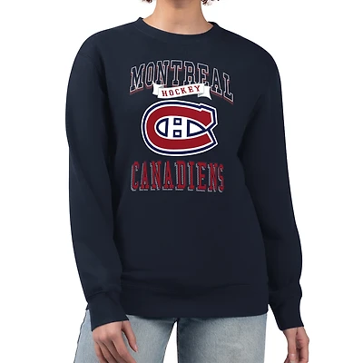 Women's G-III 4Her by Carl Banks Navy Montreal Canadiens Team Logo Tri-Blend Fleece Pullover Sweatshirt
