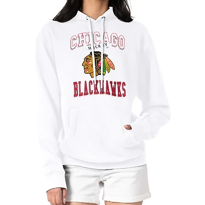 Women's G-III 4Her by Carl Banks White Chicago Blackhawks Team Logo Tri-Blend Fleece Pullover Hoodie