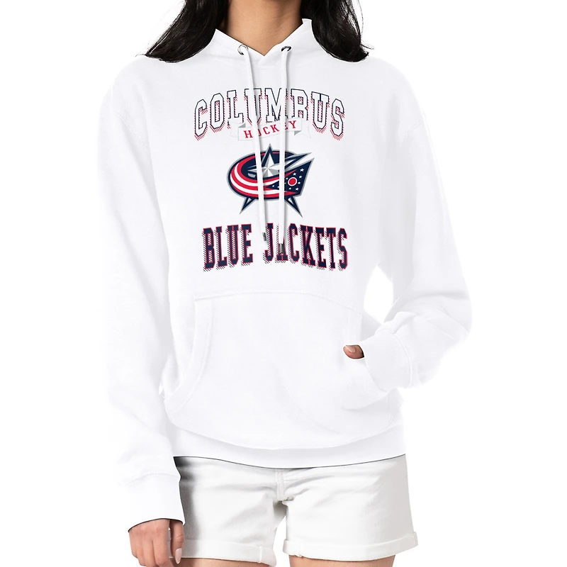 Women's G-III 4Her by Carl Banks White Columbus Blue Jackets Team Logo Tri-Blend Fleece Pullover Hoodie