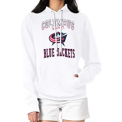 Women's G-III 4Her by Carl Banks White Columbus Blue Jackets Team Logo Tri-Blend Fleece Pullover Hoodie