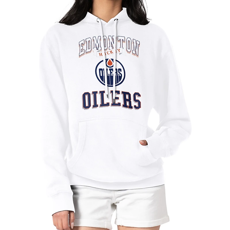 Women's G-III 4Her by Carl Banks White Edmonton Oilers Team Logo Tri-Blend Fleece Pullover Hoodie