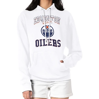 Women's G-III 4Her by Carl Banks White Edmonton Oilers Team Logo Tri-Blend Fleece Pullover Hoodie