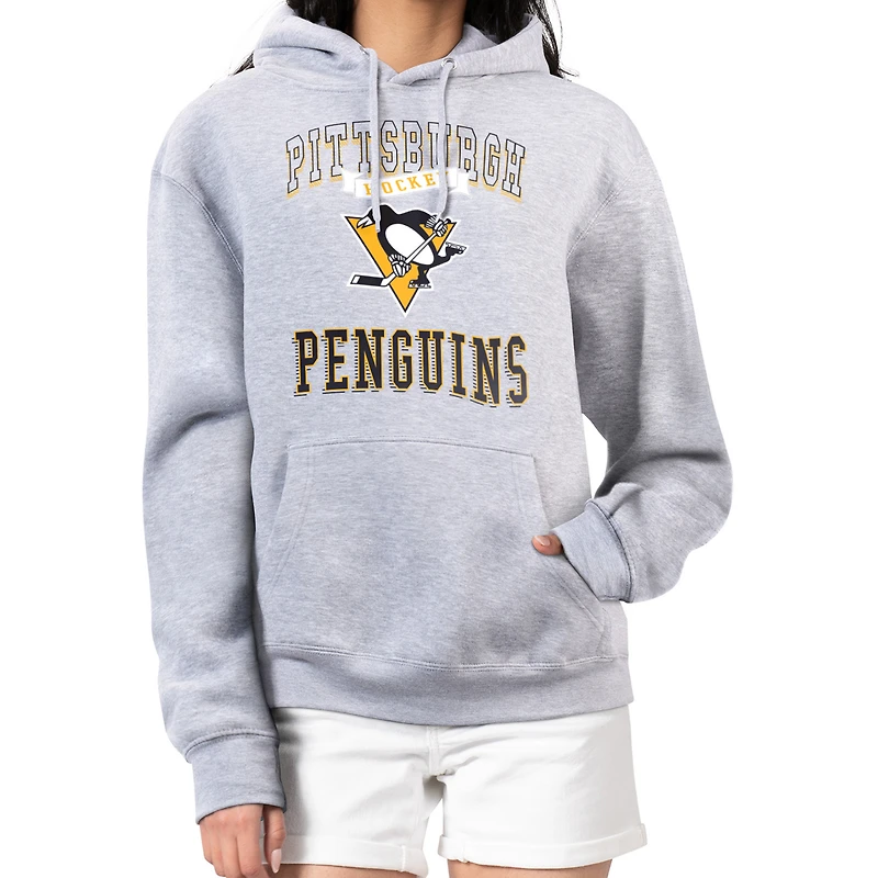 Women's G-III 4Her by Carl Banks Heather Gray Pittsburgh Penguins Team Logo Tri-Blend Fleece Pullover Hoodie