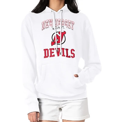 Women's G-III 4Her by Carl Banks White New Jersey Devils Team Logo Tri-Blend Fleece Pullover Hoodie