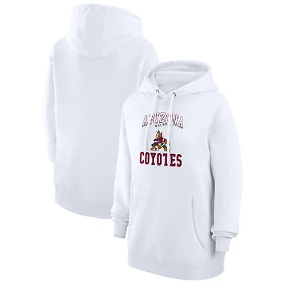 Women's G-III 4Her by Carl Banks White Arizona Coyotes Vintage Hockey Team Logo Tri-Blend Fleece Pullover Hoodie
