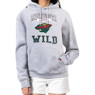 Women's G-III 4Her by Carl Banks Heather Gray Minnesota Wild Team Logo Tri-Blend Fleece Pullover Hoodie