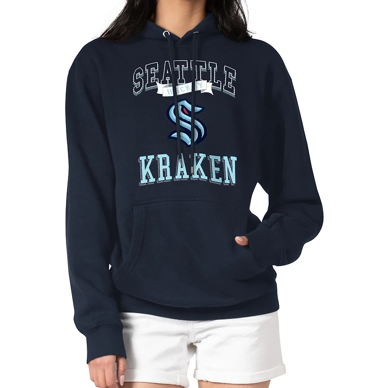 Women's G-III 4Her by Carl Banks Deep Sea Blue Seattle Kraken Team Logo Tri-Blend Fleece Pullover Hoodie