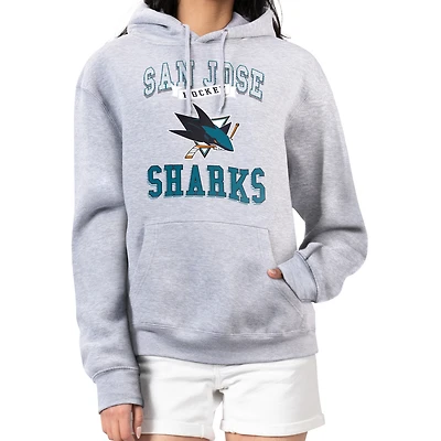 Women's G-III 4Her by Carl Banks Heather Gray San Jose Sharks Team Logo Tri-Blend Fleece Pullover Hoodie