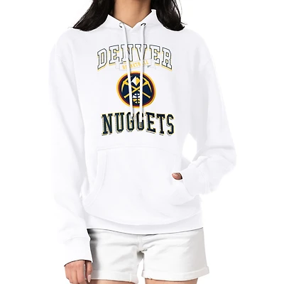 Women's G-III 4Her by Carl Banks White Denver Nuggets Graphic Fleece Pullover Hoodie