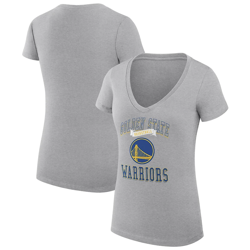 Women's G-III 4Her by Carl Banks Heather Gray Golden State Warriors Super-Slim Fit Lightweight Team Logo V-Neck T-Shirt