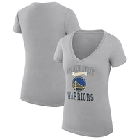 Women's G-III 4Her by Carl Banks Heather Gray Golden State Warriors Super-Slim Fit Lightweight Team Logo V-Neck T-Shirt