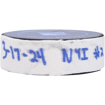 Bo Horvat New York Islanders Game-Used Goal Puck from March 17, 2024 Vs. New York Rangers - Second of Two Goals Scored