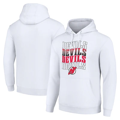Men's Starter White New Jersey Devils Four Team Name Logo Fleece Pullover Hoodie