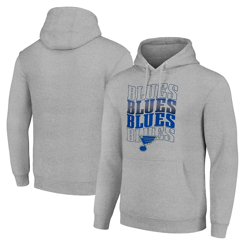 Men's Starter Heather Gray St. Louis Blues Four Team Name Logo Fleece Pullover Hoodie