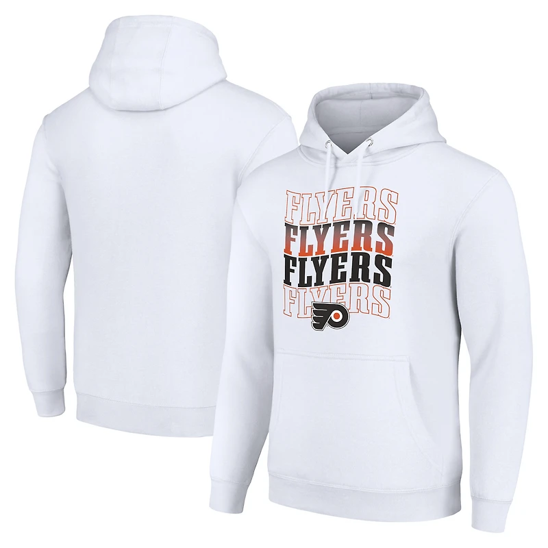 Men's Starter White Philadelphia Flyers Four Team Name Logo Fleece Pullover Hoodie