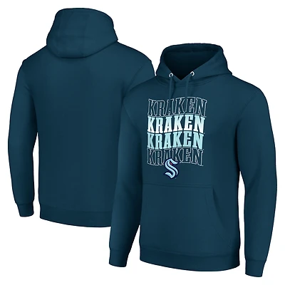 Men's Starter Deep Sea Blue Seattle Kraken Four Team Name Logo Fleece Pullover Hoodie
