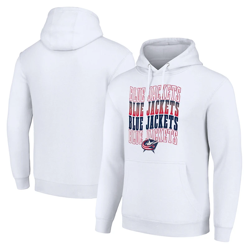 Men's Starter White Columbus Blue Jackets Four Team Name Logo Fleece Pullover Hoodie