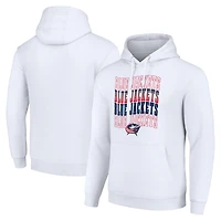 Men's Starter White Columbus Blue Jackets Four Team Name Logo Fleece Pullover Hoodie