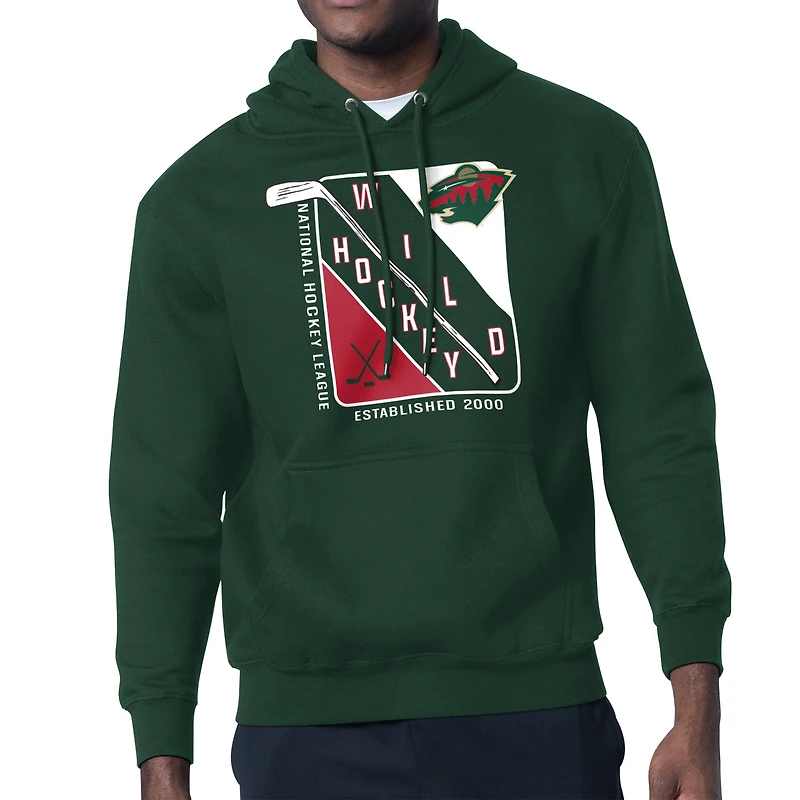 Men's Starter Green Minnesota Wild Shield Logo Pullover Hoodie