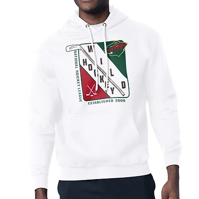 Men's Starter White Minnesota Wild Shield Logo Pullover Hoodie