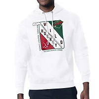 Men's Starter White Minnesota Wild Shield Logo Pullover Hoodie