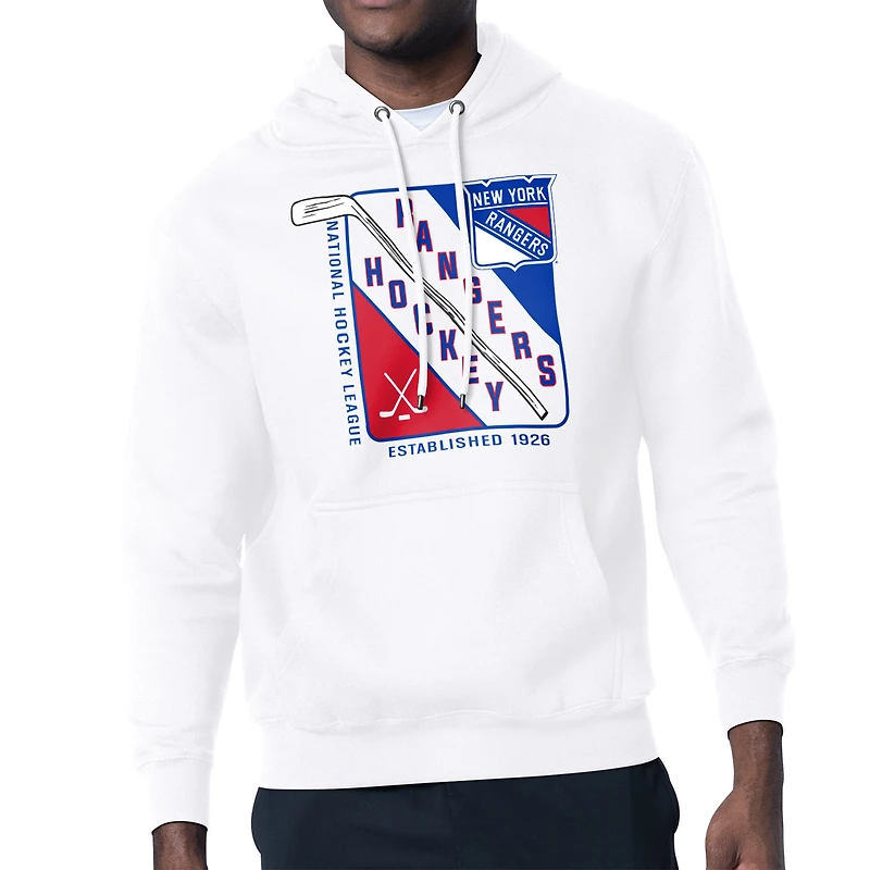 Men's Starter White New York Rangers Shield Logo Pullover Hoodie