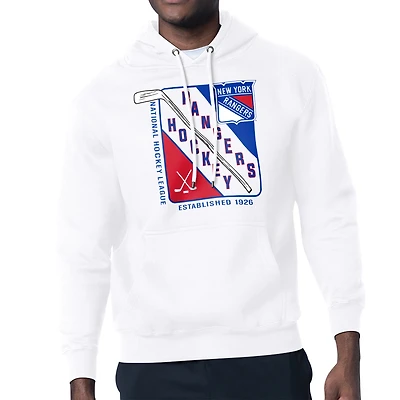 Men's Starter White New York Rangers Shield Logo Pullover Hoodie