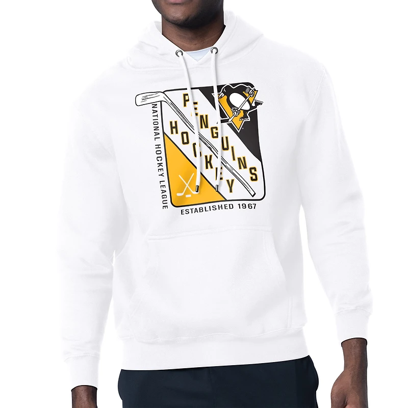 Men's Starter White Pittsburgh Penguins Shield Logo Pullover Hoodie
